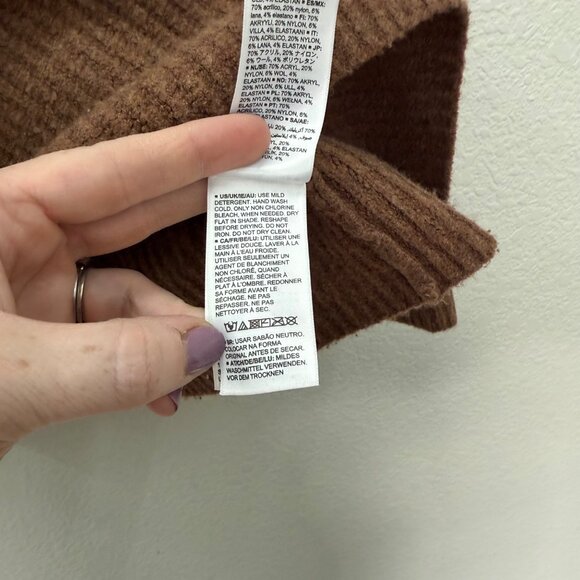 Daily Ritual Brown Ribbed 1/2 Half Zip Knit Wool Blend Sweater Womens sz Medium - Picture 7 of 10